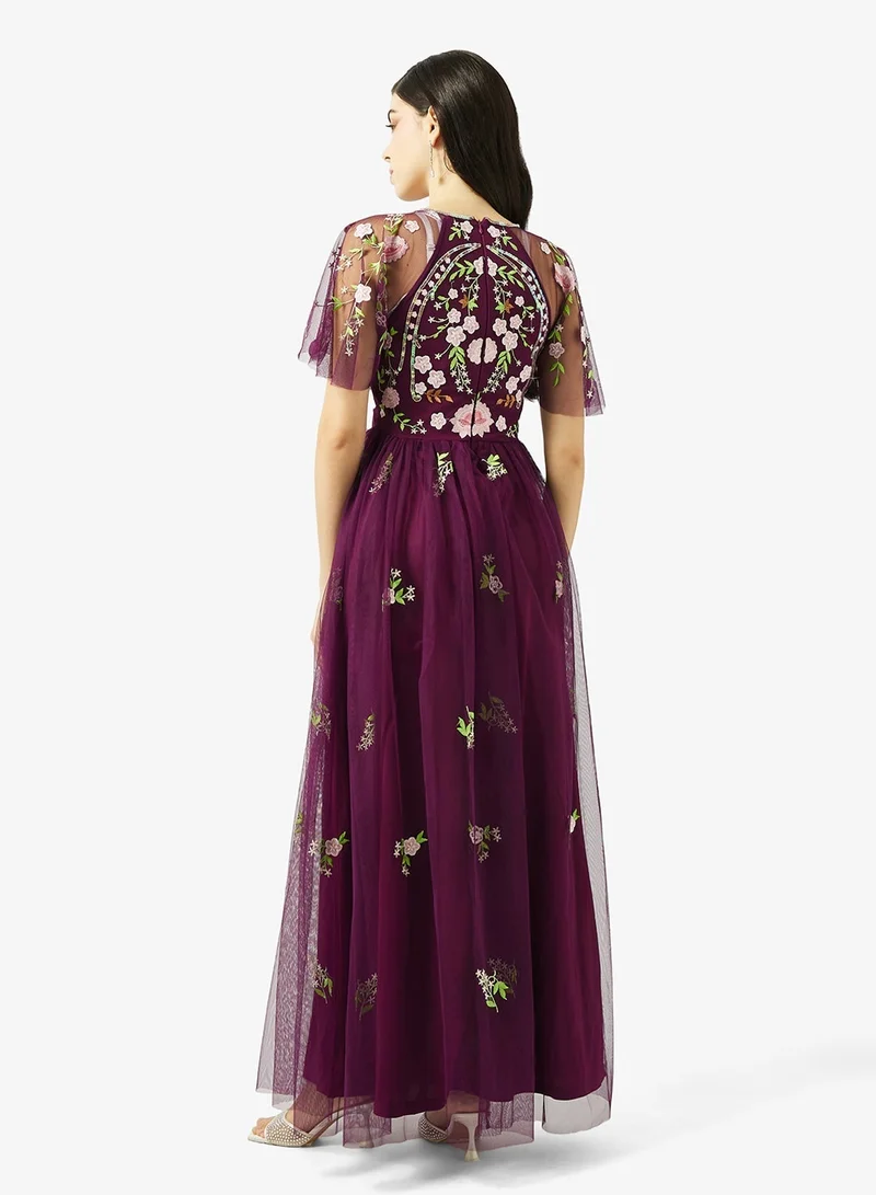 Frock and Frill Embellished Mesh Short Sleeve Maxi Dress